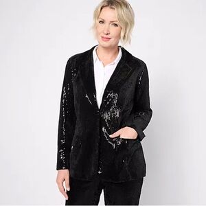 Isaac Mizrahi Sequin Blazer with pockets Black
